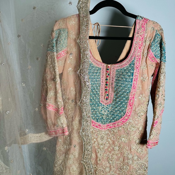 Designer anarkali indian wedding outfit. Gharaara style - Picture 8 of 12